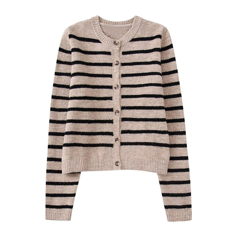 Autumn New Fashion Striped Sticked tröja Cardigan Vintage Long Sleeve Button Up Female Sweaters