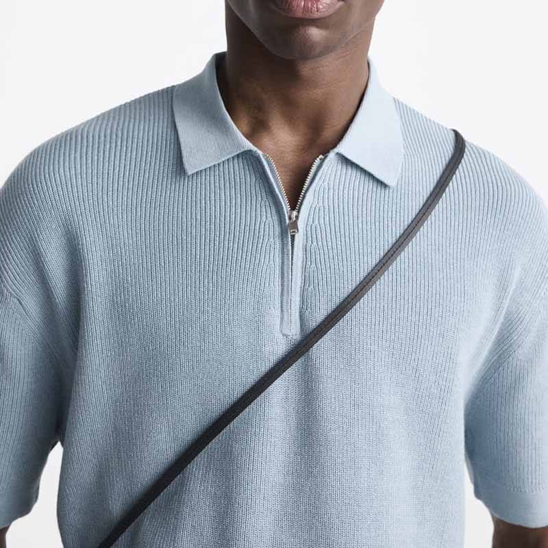 Män stickade polo skjorta hög kvalitet 100% bomullstickad polo krage designer